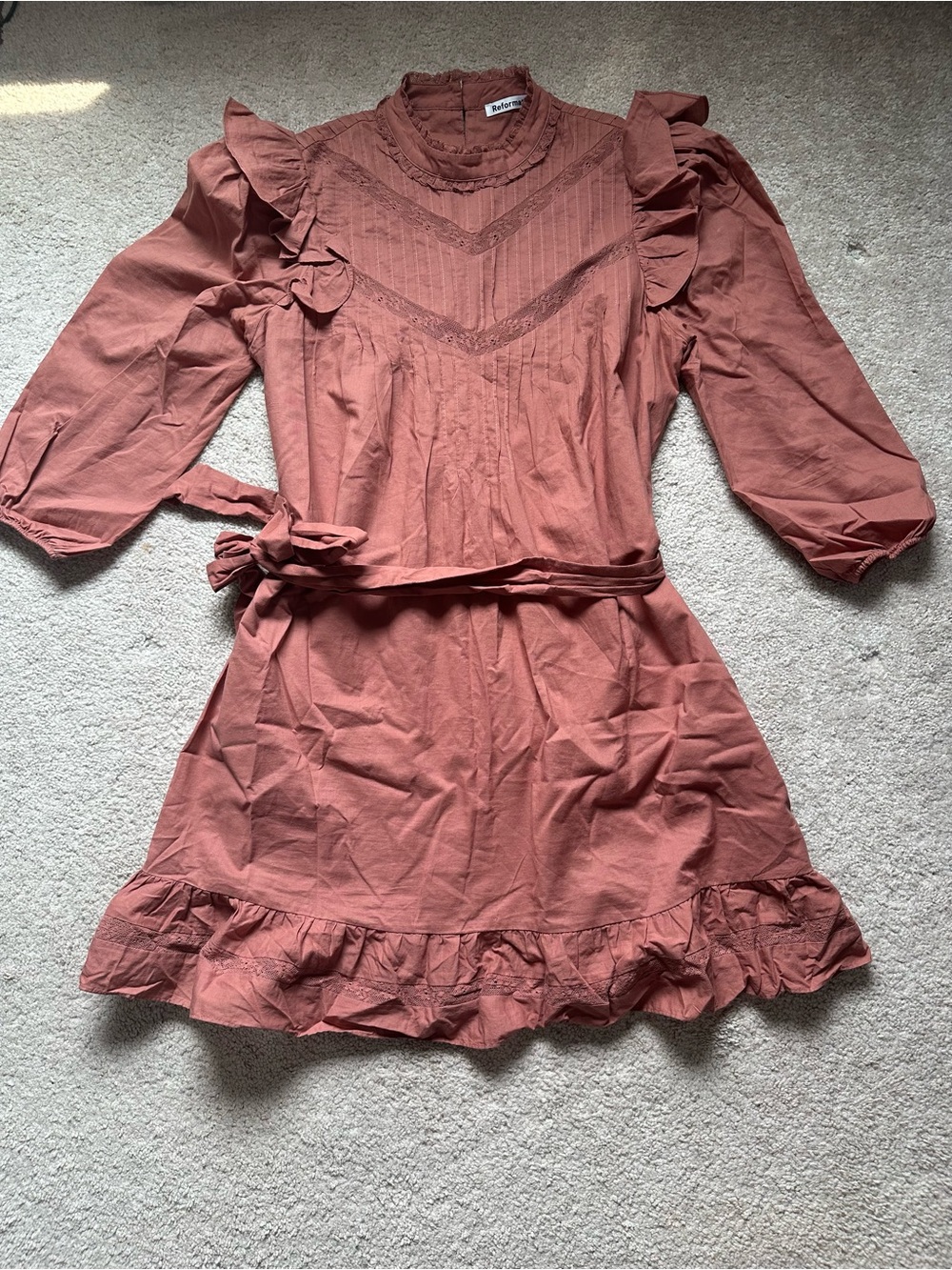 Reformation  Ruffle-Trim Dress in Dusty Rose - reformation